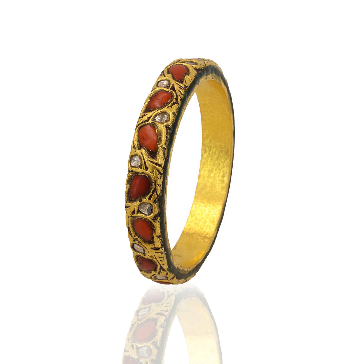 Polki Diamond and Coral Gold Bangle