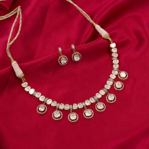 Bridal Polki Diamond Open Setting Gold Necklace Set