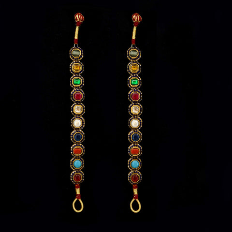 Traditional Gold Navratna Ponchi Bracelet Pair