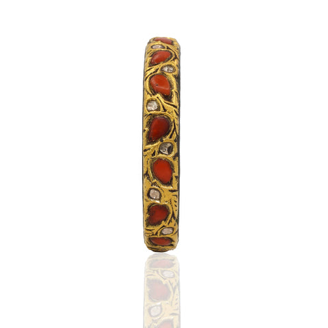 Polki Diamond and Coral Gold Bangle