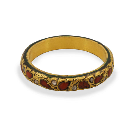 Polki Diamond and Coral Gold Bangle