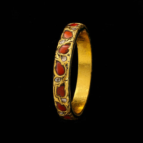 Polki Diamond and Coral Gold Bangle