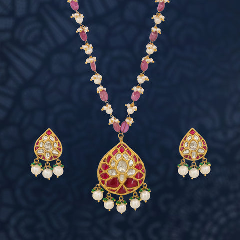 The Royal Lotus Polki Pendant Necklace Set