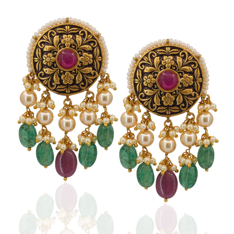 Gold Syndicate Polki & Red Stone Emerald Bead Set