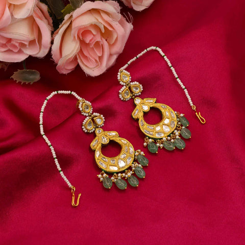 Polki & Emerald Chandbaali with Saahara Chains Earring