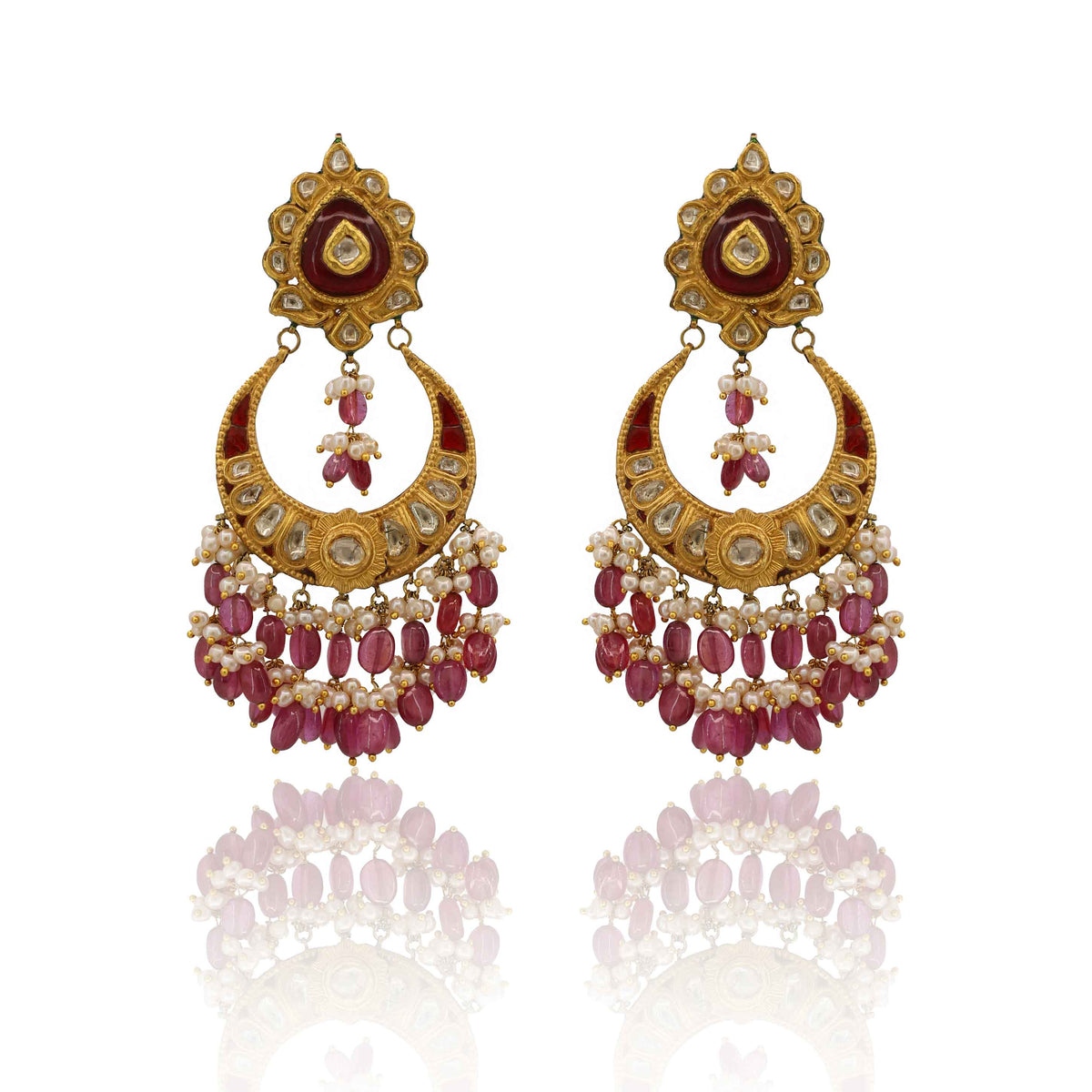 Fuchsia & Ruby Polki Chandbalis