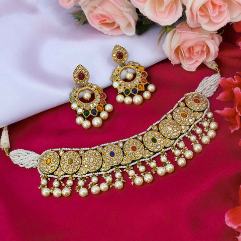 Padmamukhi Navratna Gold Chocker Necklace Set