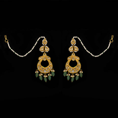 Polki & Emerald Chandbaali with Saahara Chains Earring