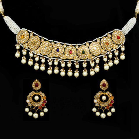 Padmamukhi Navratna Gold Chocker Necklace Set