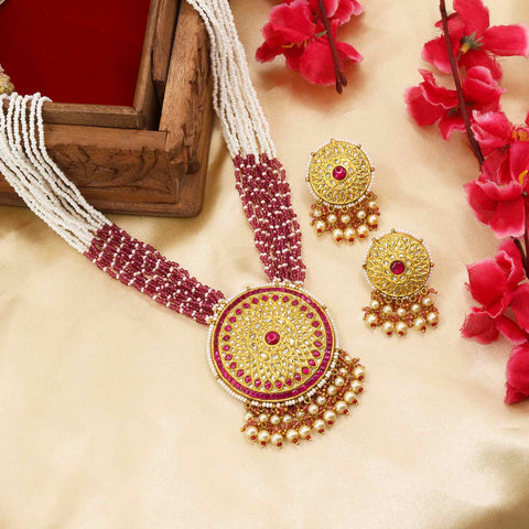 Gold Chakri Polki & Ruby Glass Filling Pendant Set