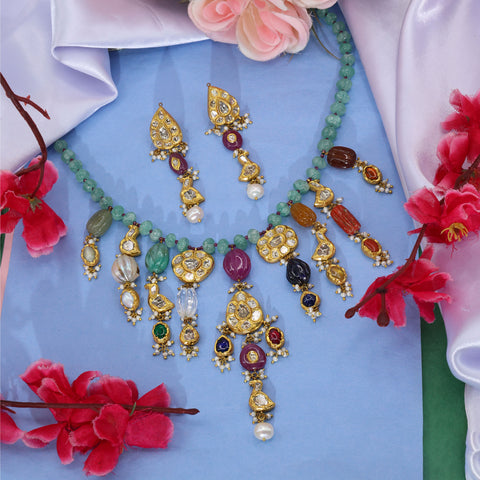 Vintage-Inspired Syndicate Polki & Natural Navratna Gemstone String Necklace