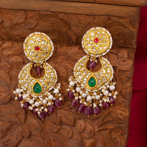Royal Heritage Gold Syndicate Polki Diamond Chandbali Earrings