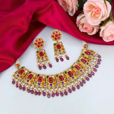 Vidya Lakshmi Navratna Gold Chocker Necklace Set