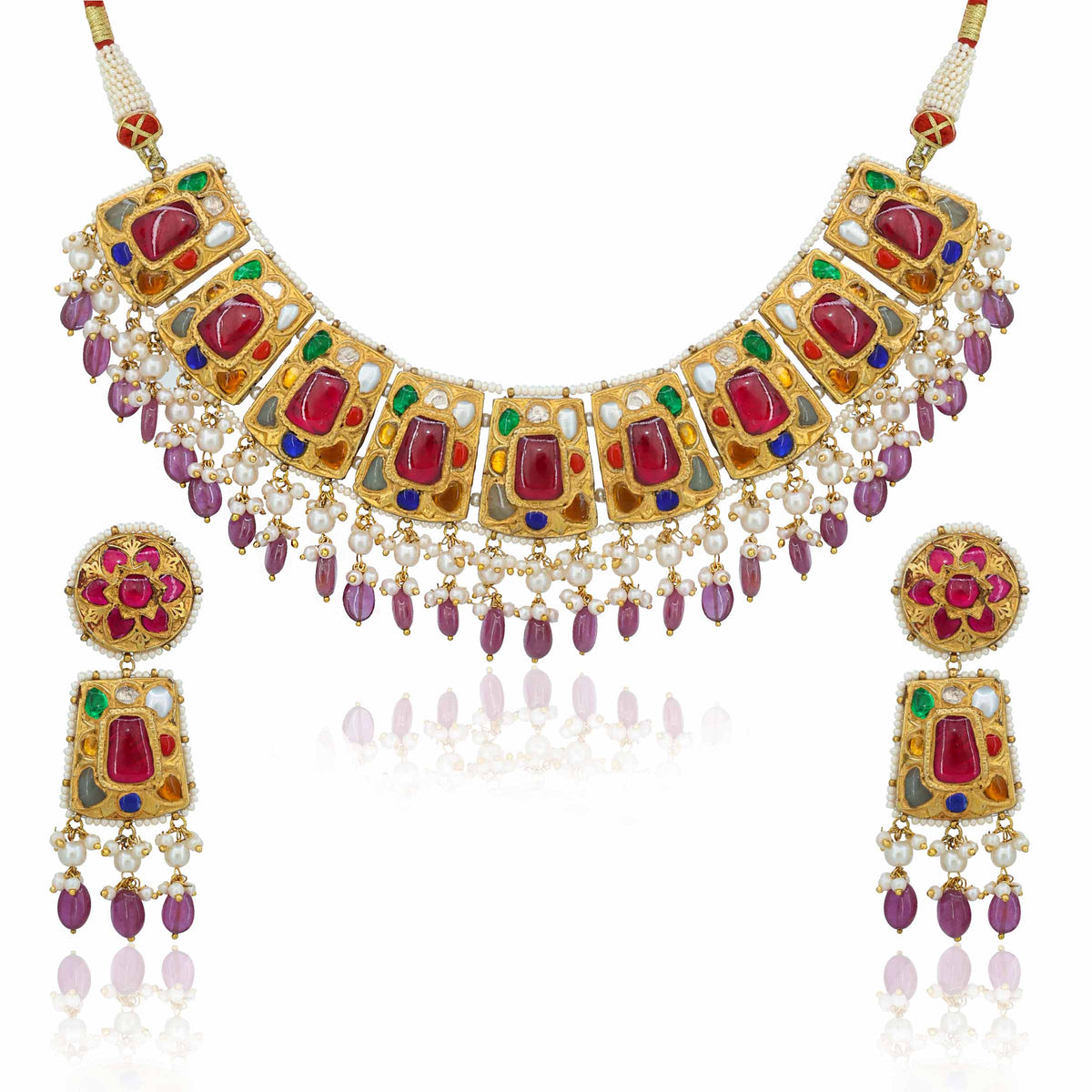 Vidya Lakshmi Navratna Gold Chocker Necklace Set