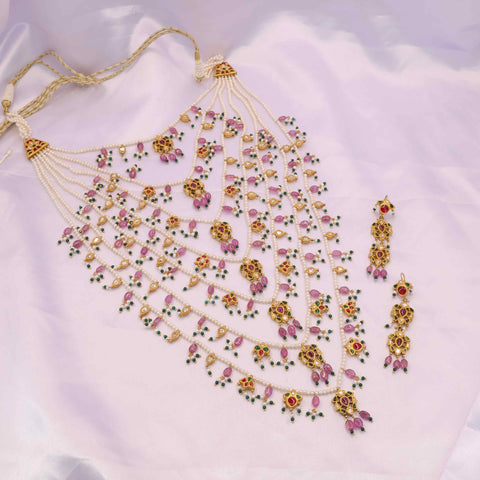 Seven-Layered Ruby & Emerald Polki Statement Necklace