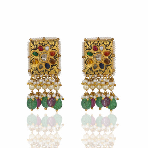“Regal Heritage Navratna Gold & Polki Pendant Set”