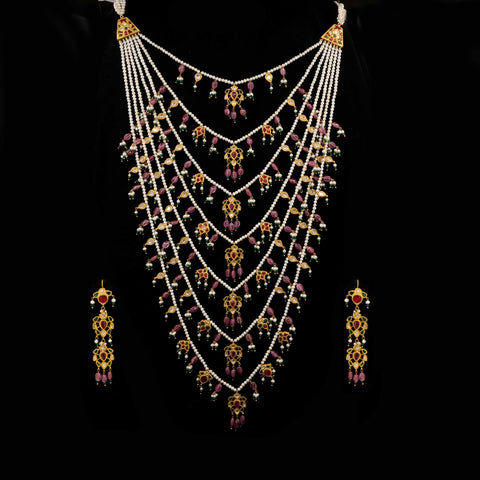 Seven-Layered Ruby & Emerald Polki Statement Necklace