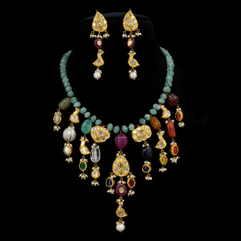 Vintage-Inspired Syndicate Polki & Natural Navratna Gemstone String Necklace
