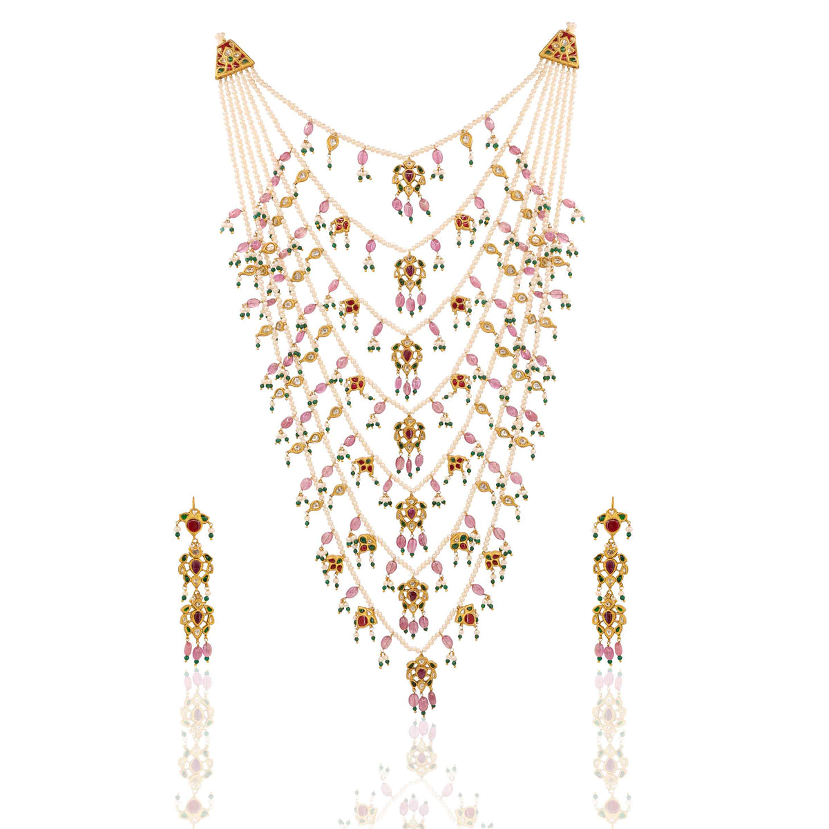 Seven-Layered Ruby & Emerald Polki Statement Necklace