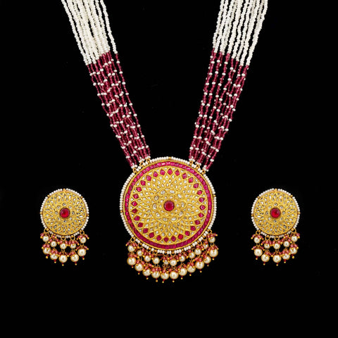 Gold Chakri Polki & Ruby Glass Filling Pendant Set