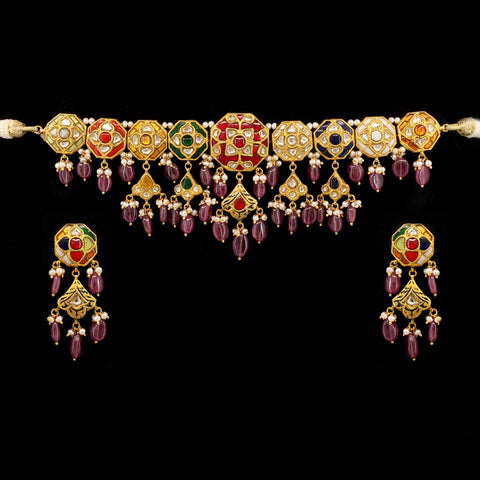 The Royal Rainbow Multi-Color Polki and Bead Choker Set