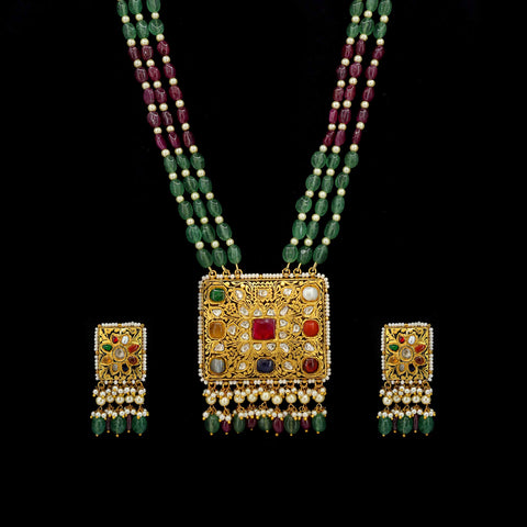 “Regal Heritage Navratna Gold & Polki Pendant Set”