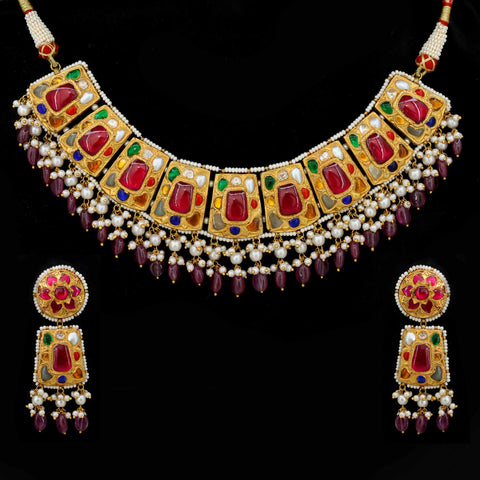Vidya Lakshmi Navratna Gold Chocker Necklace Set