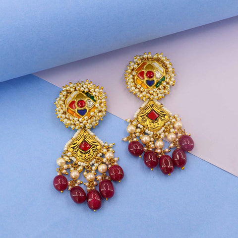 Gold Navratna Polki Earring