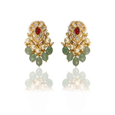 Traditional Navratna Polki Diamond Necklace  Set