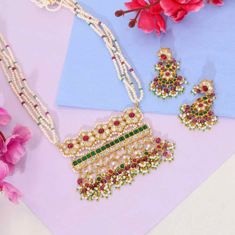 Thakurani Ruby and Polki Diamond Statement Necklace Set