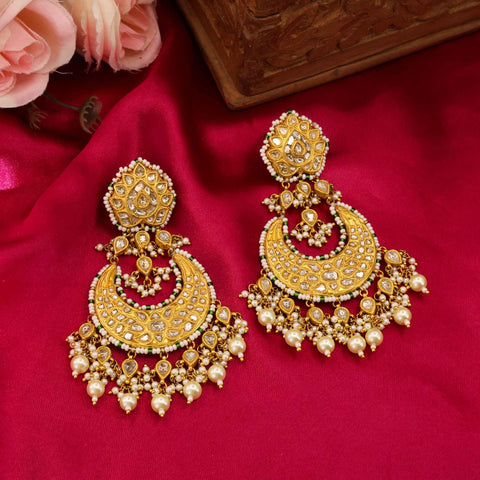 Gold Polki & Pearl Chandbaali Earring