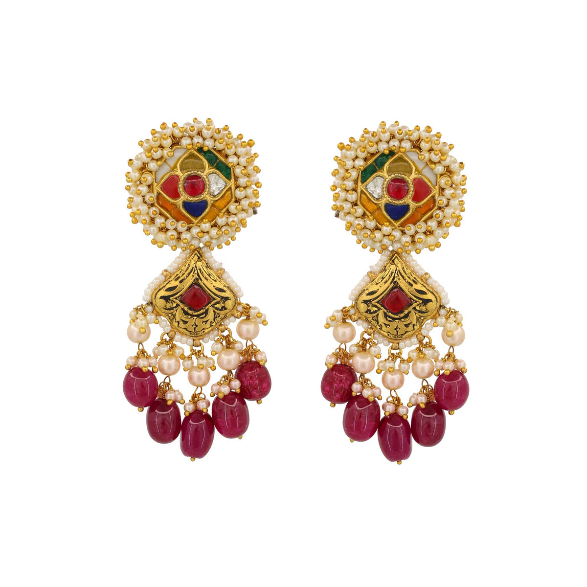 Gold Navratna Polki Earring