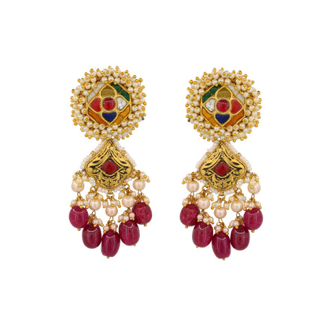 Gold Navratna Polki Earring