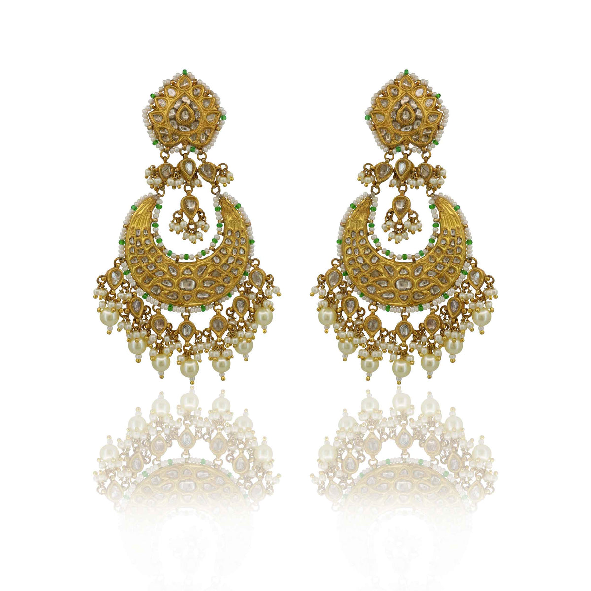 Gold Polki & Pearl Chandbaali Earring