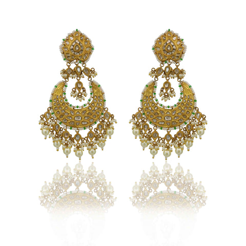 Gold Polki & Pearl Chandbaali Earring