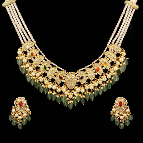 Traditional Navratna Polki Diamond Necklace  Set