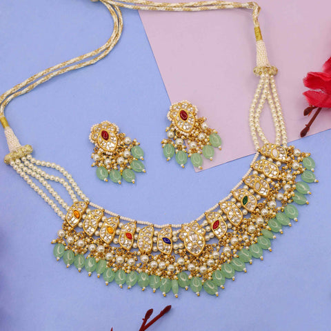 Traditional Navratna Polki Diamond Necklace  Set