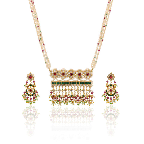 Thakurani Ruby and Polki Diamond Statement Necklace Set