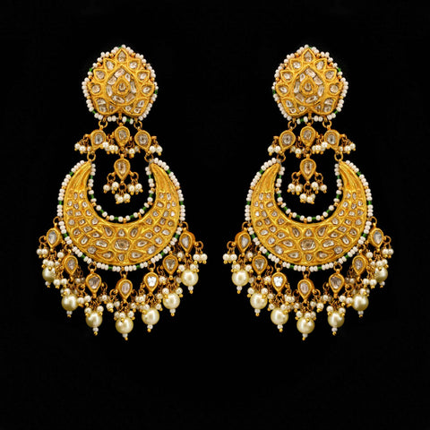 Gold Polki & Pearl Chandbaali Earring