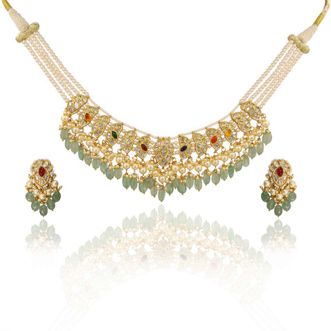 Traditional Navratna Polki Diamond Necklace  Set