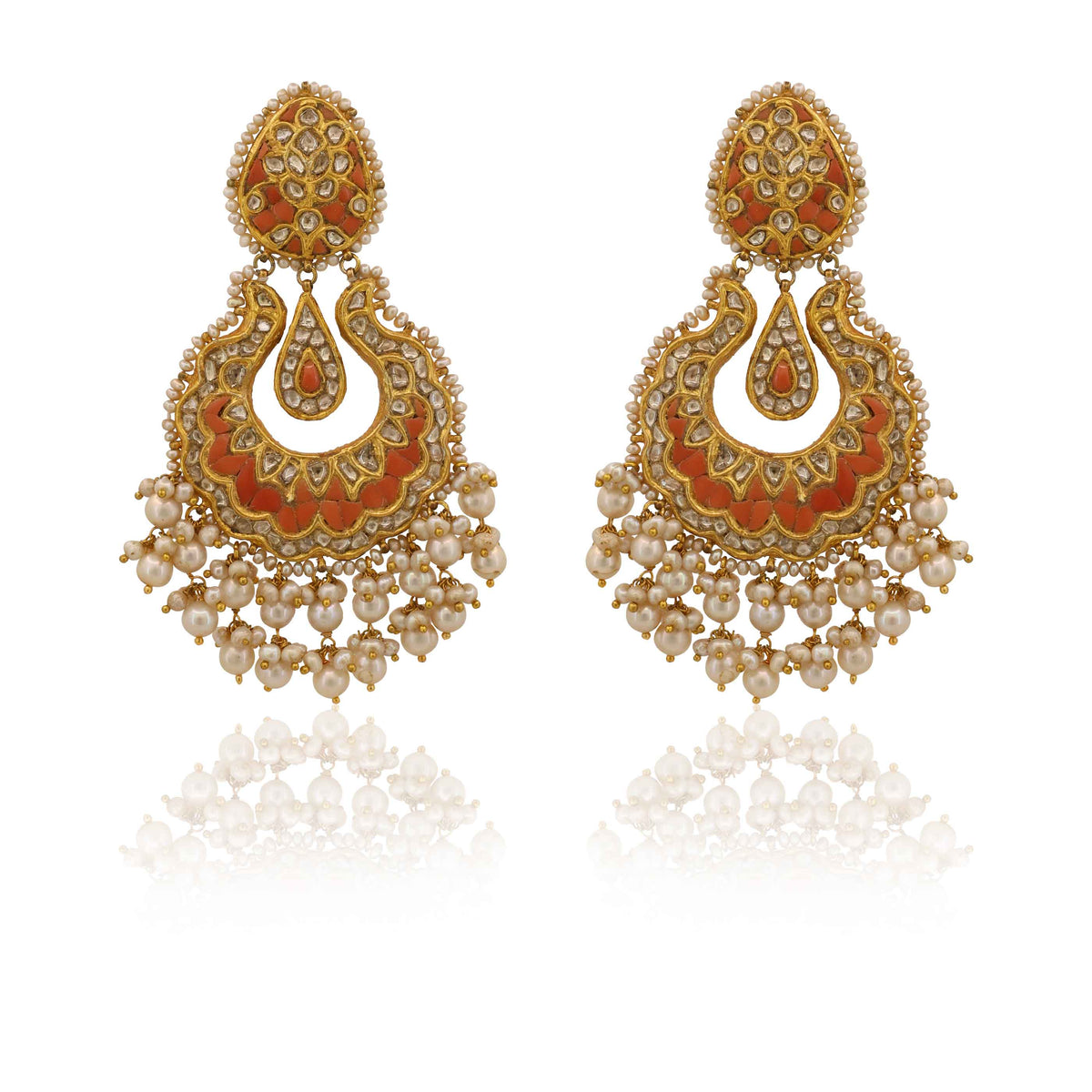 Syndicate Polki & Coral Crescent Drop Earrings