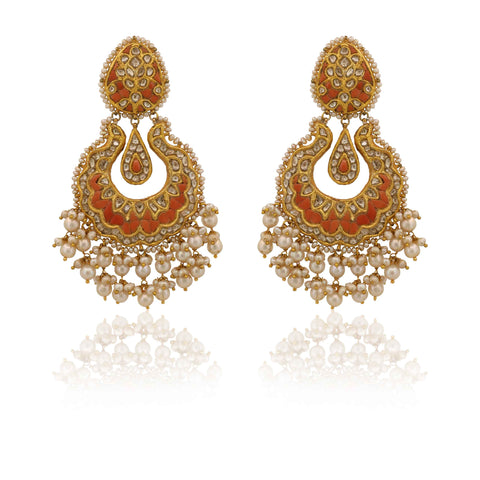 Syndicate Polki & Coral Crescent Drop Earrings