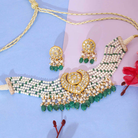 Heart Motif Polki Choker Set