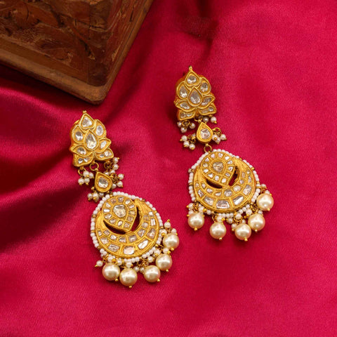 Heirloom Diamond and Pearl Crescent Chandbaali Earring