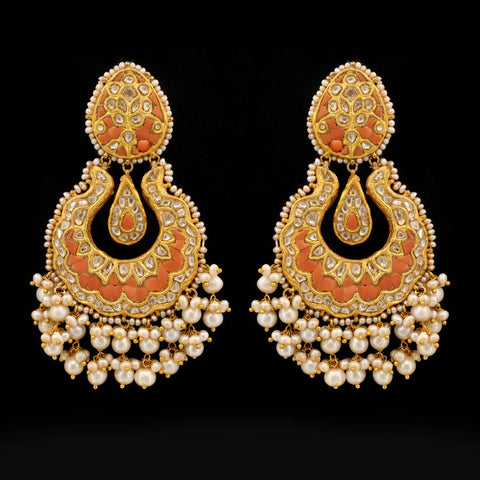 Syndicate Polki & Coral Crescent Drop Earrings