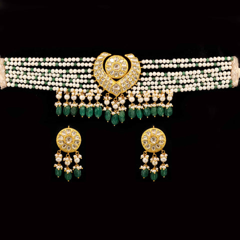 Heart Motif Polki Choker Set