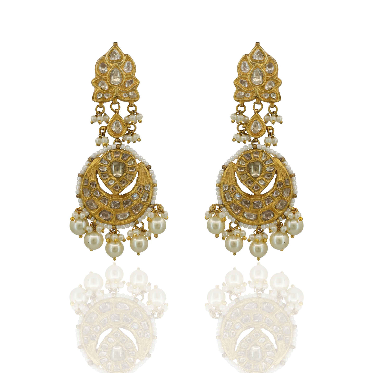 Heirloom Diamond and Pearl Crescent Chandbaali Earring