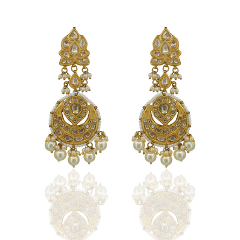 Heirloom Diamond and Pearl Crescent Chandbaali Earring