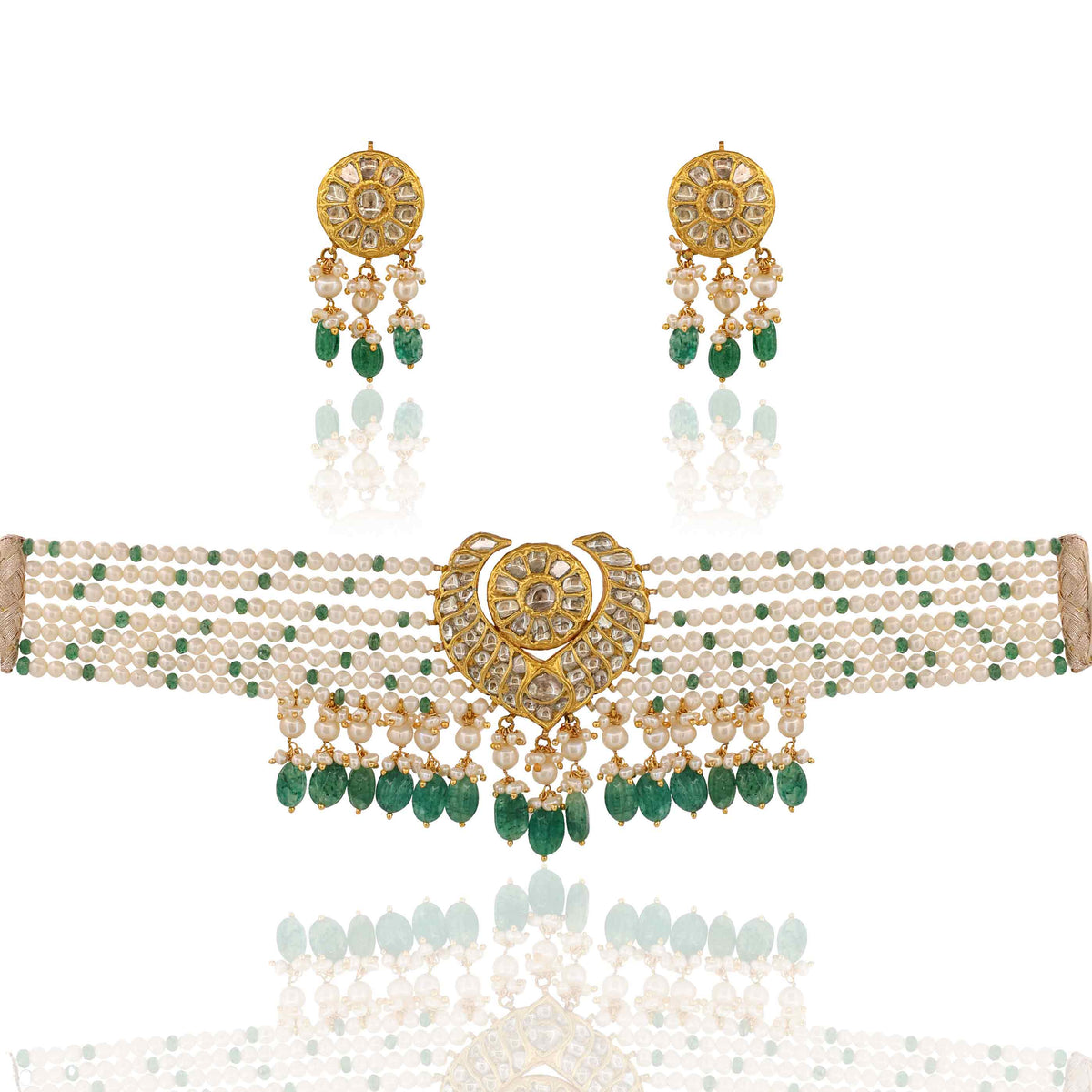 Heart Motif Polki Choker Set