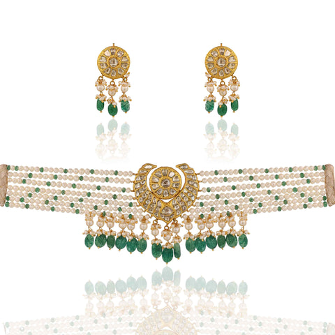 Heart Motif Polki Choker Set